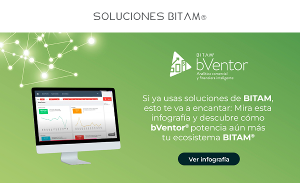 Si ya usas soluciones de BITAM, esto te va a encantar:

Mira esta infografía y descubre cómo bVentor® potencia aún más tu ecosistema BITAM®. | CTA: Ver infografía